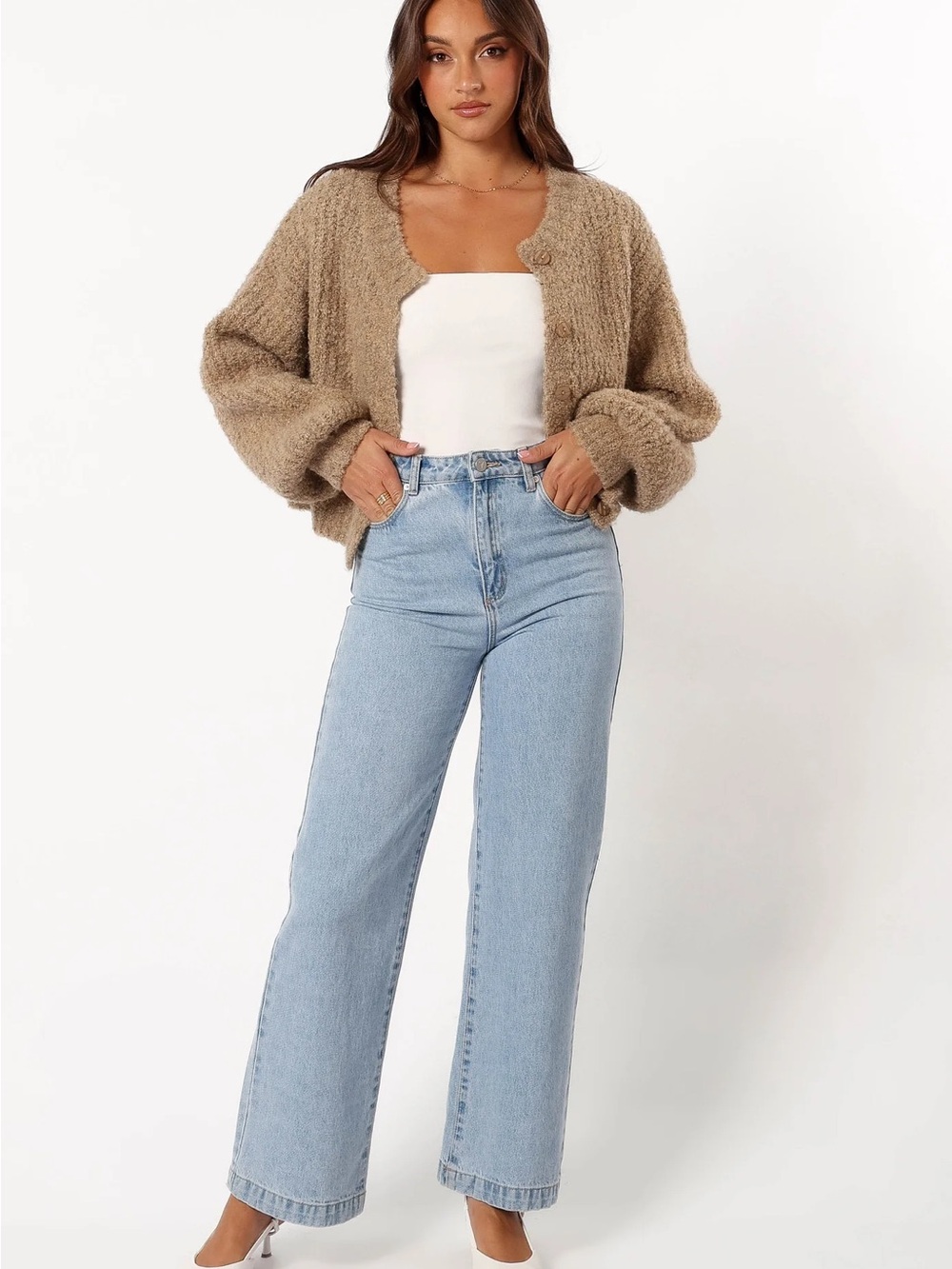 Petal & Pup Albertine Cardigan Sweater Latte Brown Color Button Down - Picture 4 of 13